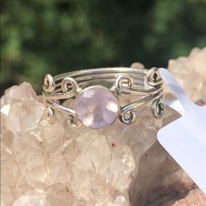 BOUTIQUE NATURAL ROSE QUARTZ 925 SILVER RING, SZ 8
